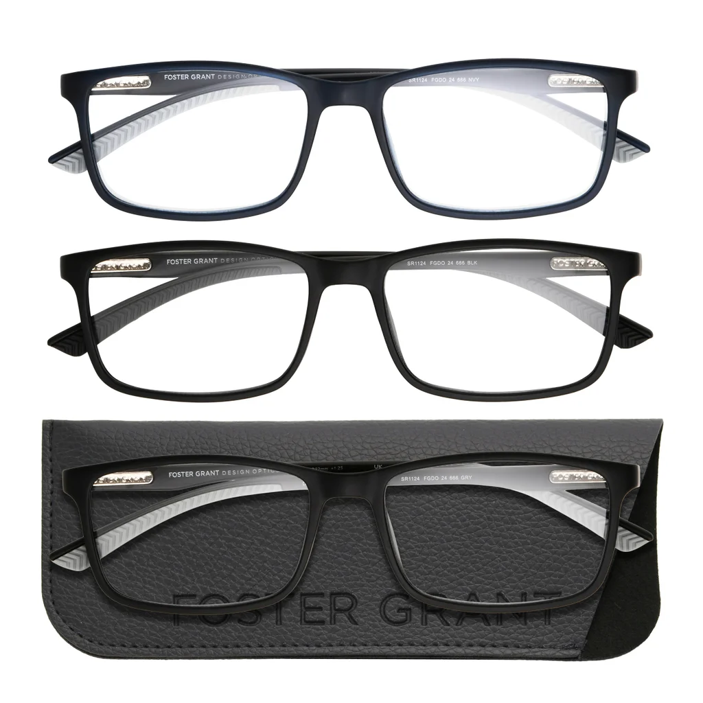 .Design Optics by Foster Grant #666 Classic Plastic Rectangle Reading Glasses, 3-pack