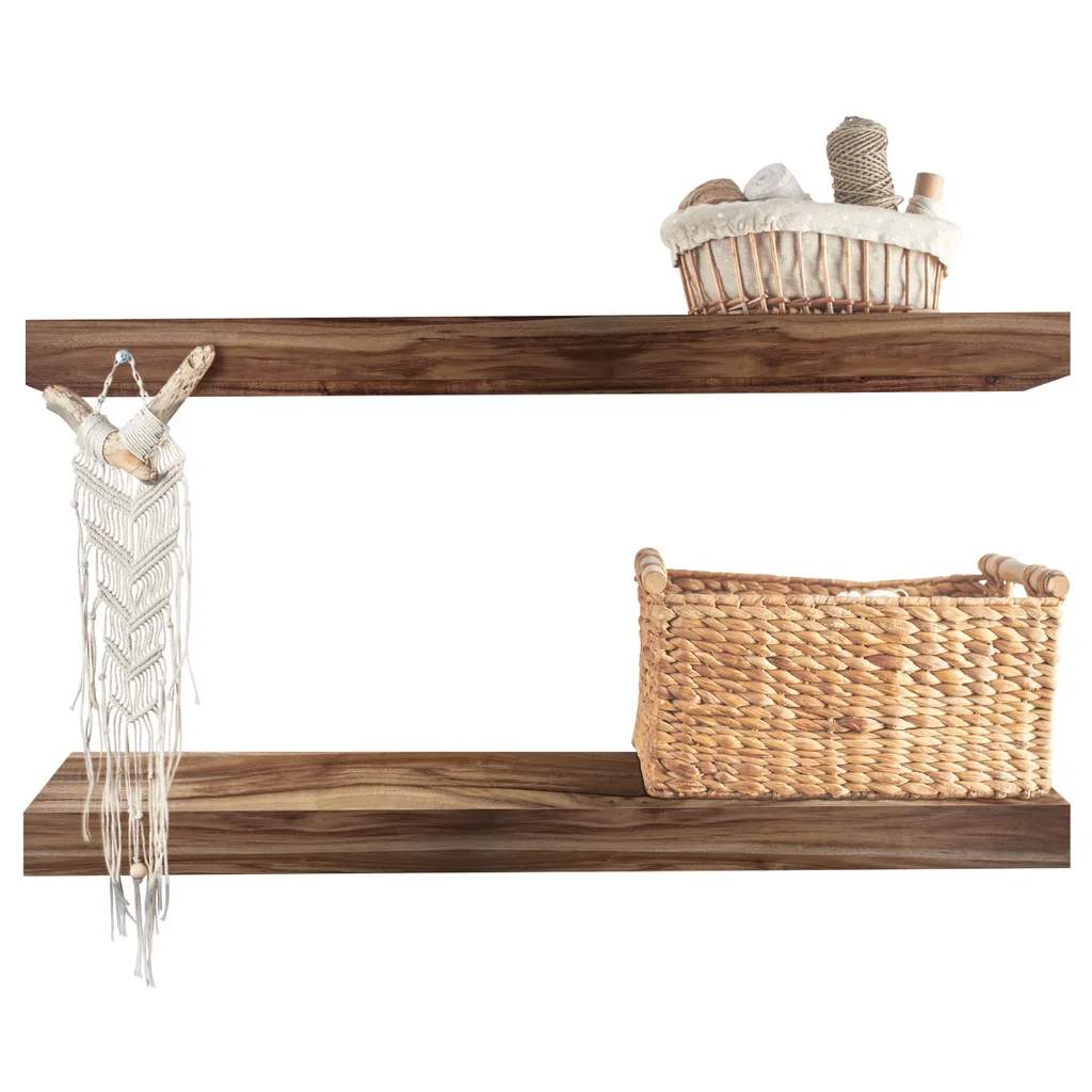 Acacia Floating Wood Shelf, 2-pack