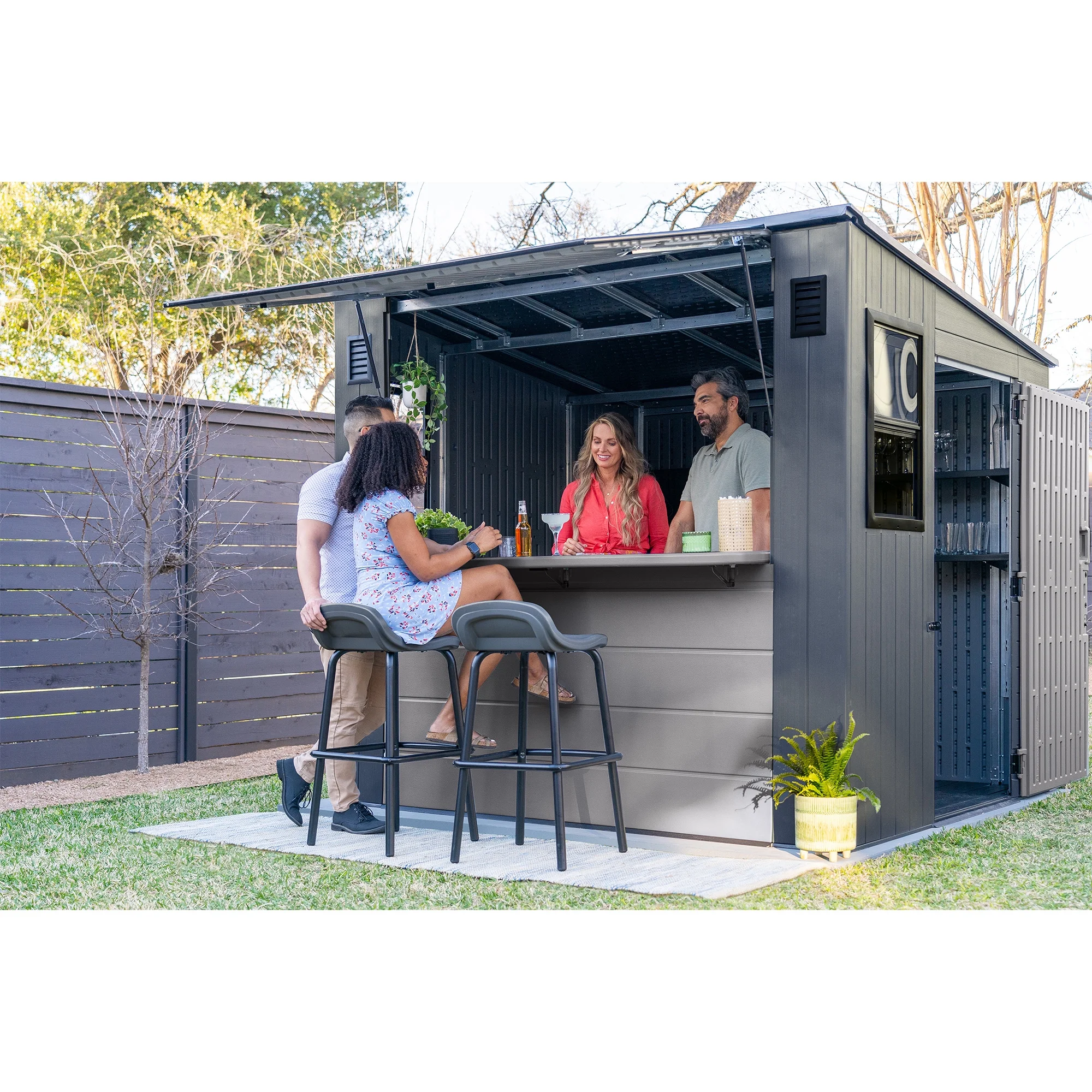 Suncast  Cabana Entertainment Storage Shed, All-Weather Outdoor Shelter, Gray
